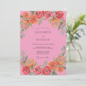 Roze Roze Levendige Bloemige Bruiloft Kaart (Staand voorkant)