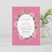 Roze Roze Levendige Botanische Bruiloft Kaart (Staand voorkant)