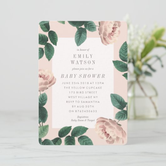 Roze roze Lijst Baby shower Uitnodiging (Staand voorkant)