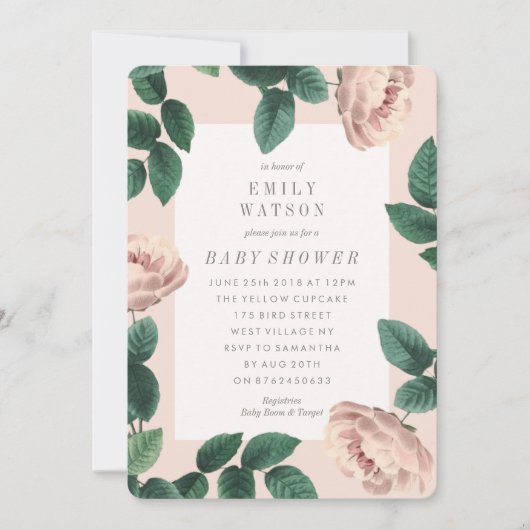 Roze roze Lijst Baby shower Uitnodiging (Voorkant)