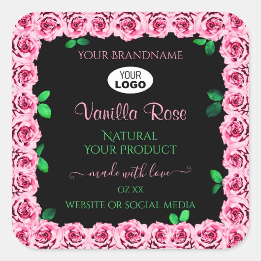 Roze Roze Lijst Elegant Black Product Labels Logo (Voorkant)