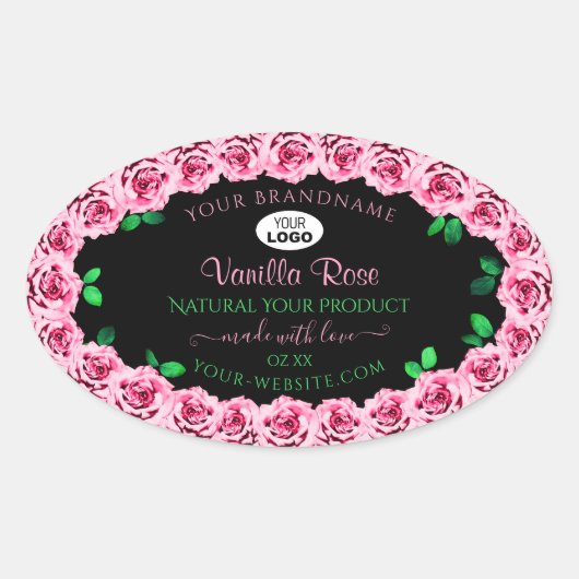 Roze Roze Lijst Elegant Black Product Labels Logo (Voorkant)