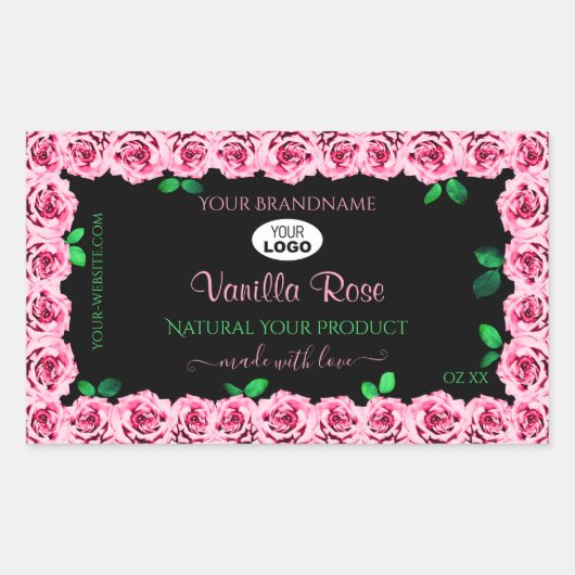 Roze Roze Lijst Elegant Black Product Labels Logo (Voorkant)