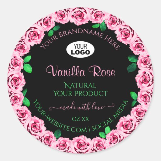 Roze Roze Lijst Elegant Black Product Labels Logo (Voorkant)