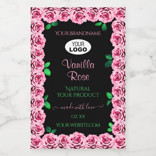 Roze Roze Lijst Elegant Black Product Labels Logo Voedselcontainer Etiket (Enkel label)