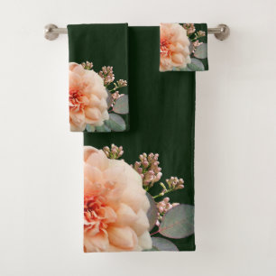 Roze roze Lila knoppen op donkere groene achtergro Bad Handdoek