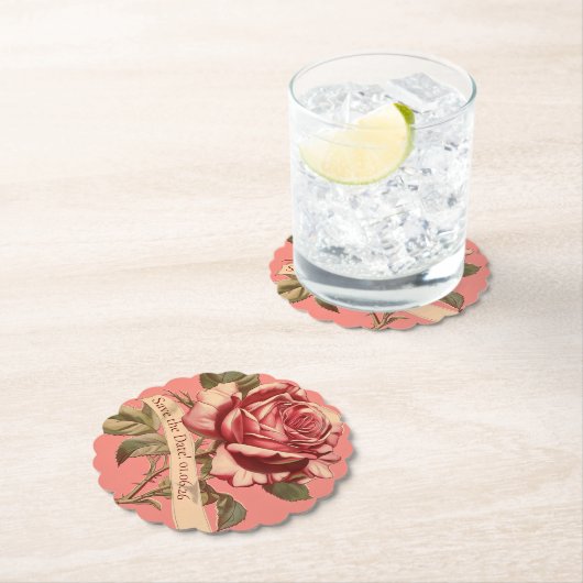 Roze Roze Lint Bruiloft Uitnodiging Kartonnen Onderzetters (Insitu)