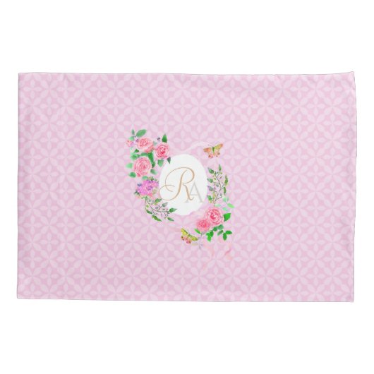 Roze Roze lint Monogram Roze Kussensloop (Achterkant)