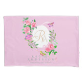 Roze Roze lint Monogram Roze Kussensloop (Voorkant)
