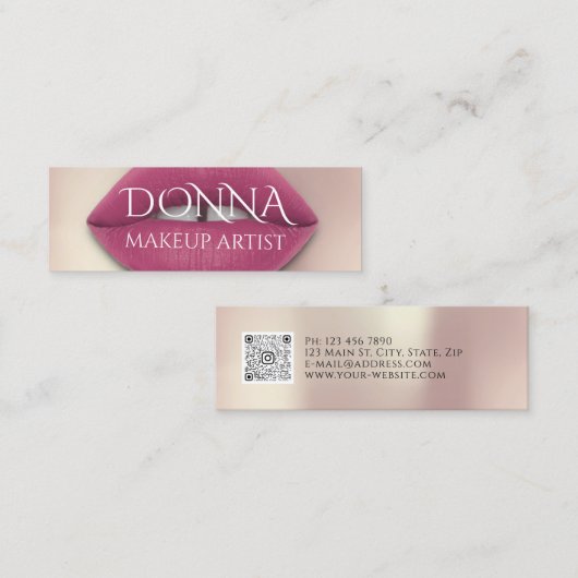 Roze roze lips QR code Logo Mini Visitekaartje (Voorkant / Achterkant)