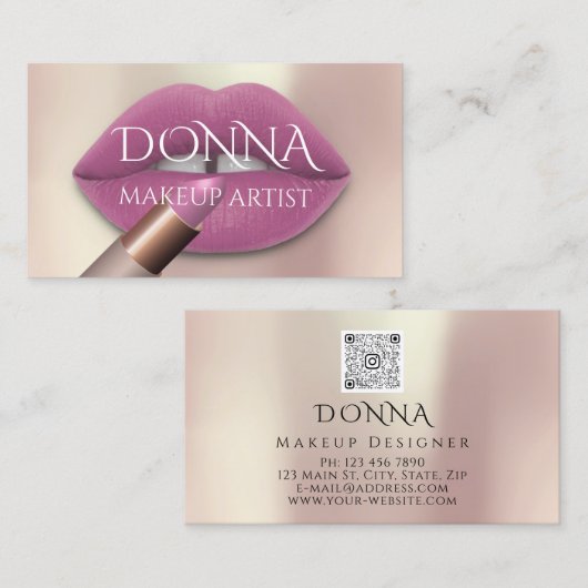 Roze roze lips QR code Logo Visitekaartje (Voorkant / Achterkant)