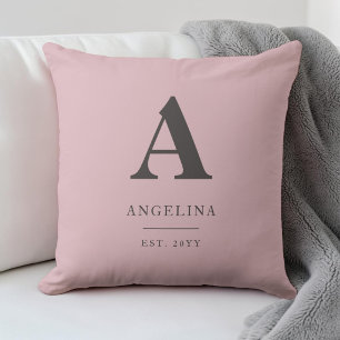 Roze Roze Maatwerk Oprichtingsjaar Modern Monogram Kussen