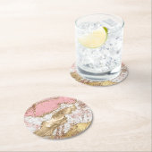 Roze roze marmer roos goudglitter ronde kartonnen onderzetter (Insitu)
