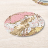 Roze roze marmer roos goudglitter ronde kartonnen onderzetter (Gebogen)
