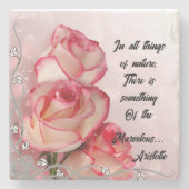 Roze roze marmer Stone Onderzetter Quote Aristotel (Voorkant)
