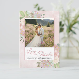 Roze Roze & Mauve Bloemige Liefde & Dank Trouw Bedankkaart