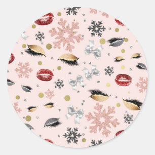 Roze Roze Meisjesachtige Schoonheid Make-up Kerstm Ronde Sticker