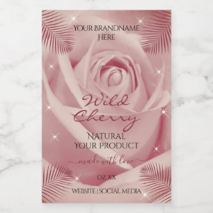 Roze roze met bruine palmbladeren Productetiketten Voedselcontainer Etiket