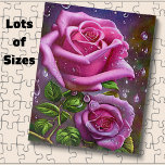 Roze roze met regendruppels en groene bladeren legpuzzel<br><div class="desc">Roze roze roze met regendruppels en groene bladeren - veel maten - Bekijk meer geweldige design in mijn winkel.</div>