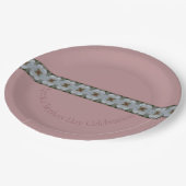 Roze roze met witte en grijze Floral Papieren Bordje (Gekanteld)