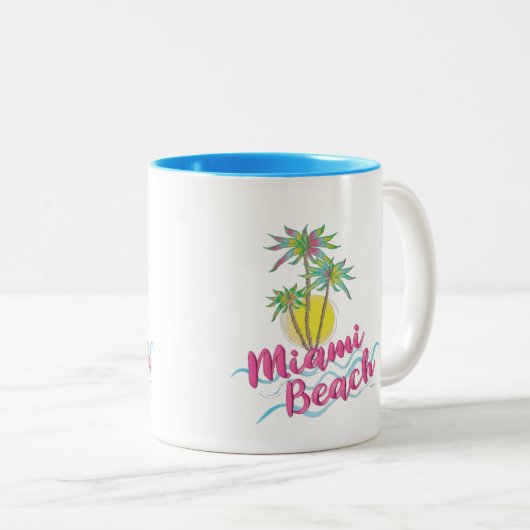 Roze roze-Miami-beugel-Florida grafische tweetone  Tweekleurige Koffiemok (Voorkant rechts)