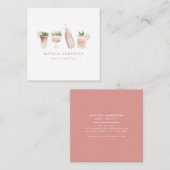 Roze, roze, moderne drinken cocktail wijnwijn wate vierkante visitekaartje (Voorkant / Achterkant)