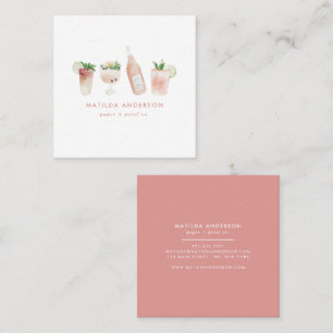 Roze, roze, moderne drinken cocktail wijnwijn wate vierkante visitekaartje