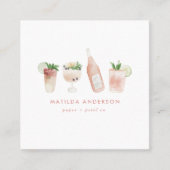 Roze, roze, moderne drinken cocktail wijnwijn wate vierkante visitekaartje (Voorkant)