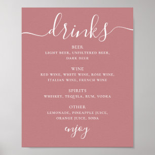 Roze Roze Moderne Script Bruiloft Dranken Bar Menu Poster