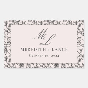 Roze Roze Monogram Bruiloft Sticker Labels