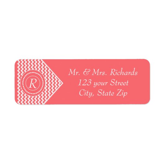 Roze Roze Monogram Chevron Etiket (Voorkant)