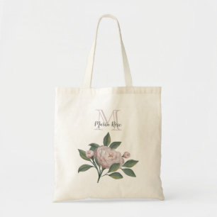  Roze Roze Monogram Naam Floral Tote Bag