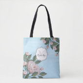 Roze Roze Monogram Naam Floral Tote Bag (Voorkant)