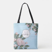 Roze Roze Monogram Naam Floral Tote Bag (Achterkant)
