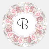 Roze roze monogram ronde sticker (Voorkant)