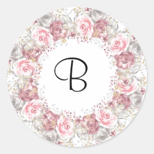 Roze roze monogram ronde sticker