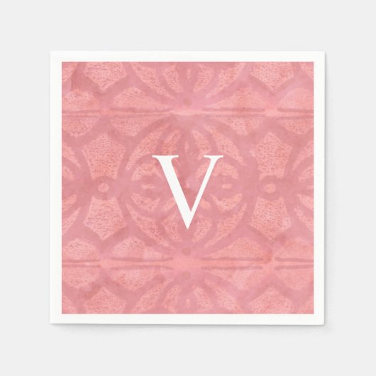 Roze Roze Monogram Waterverf Servet (Voorkant)