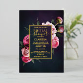 Roze Roze Moody Peony Flower Chic Vrijgezellenfees Folie Uitnodiging (Staand Voorkant)