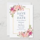 Roze roze mosterdblauw Waterverf slaat de datum op Save The Date (Voorkant)
