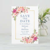 Roze roze mosterdblauw Waterverf slaat de datum op Save The Date (Staand voorkant)