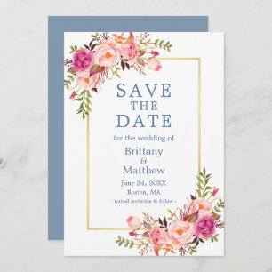Roze roze mosterdblauw Waterverf slaat de datum op Save The Date