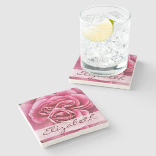 Roze roze op maat stenen onderzetter