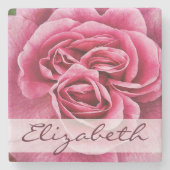 Roze roze op maat stenen onderzetter (Voorkant)