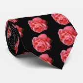 Roze roze op zwarte achtergrond stropdas (Opgerold)