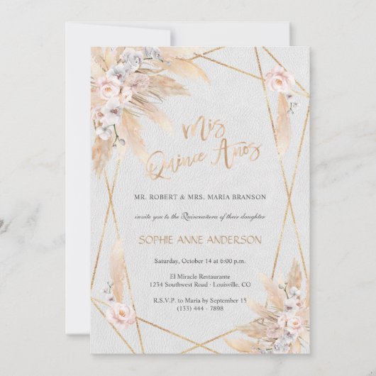 Roze roze orchidee Pampas Grass Quinceañera Kaart (Voorkant)