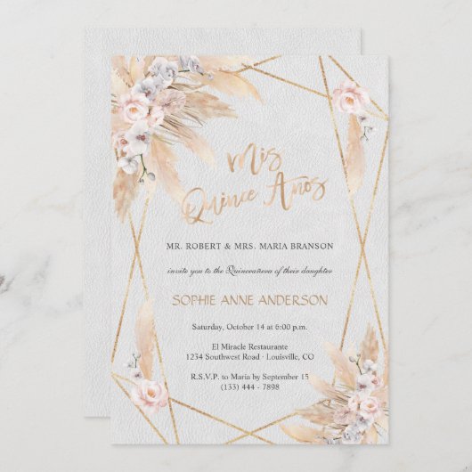 Roze roze orchidee Pampas Grass Quinceañera Kaart (Voorkant / Achterkant)