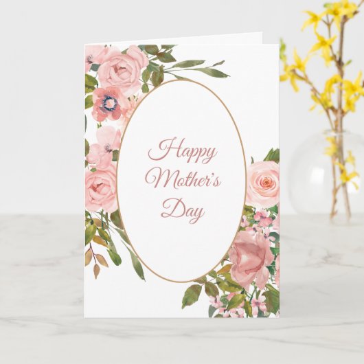Roze Roze Ovaal Lijst Moederdag Kaart (Gele Bloem)