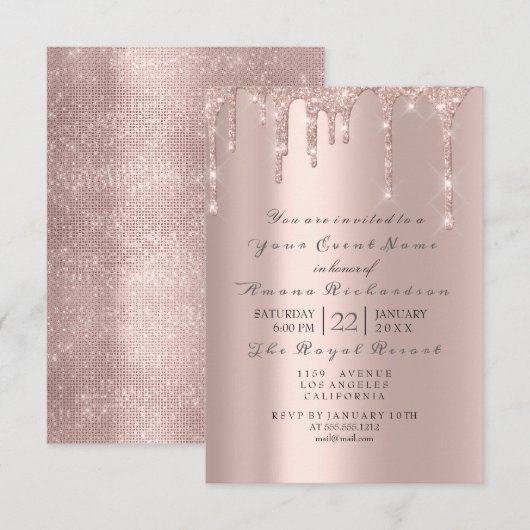 Roze roze pasta - poeder met weinig glitter druist kaart (Voorkant / Achterkant)