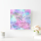 Roze roze pastel glas glazen glas blauw ombre vierkante klok (Huis)