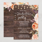 Roze Roze & Perzik Bloem Hout Afstuderen Kaart (Voorkant / Achterkant)